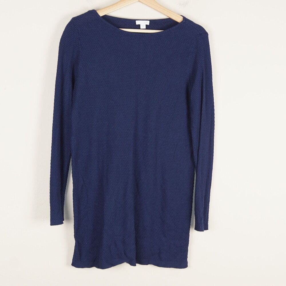 J Jill Blue Waffle Knit Andrea Long Sleeve Blue Tunic Womens Sz S